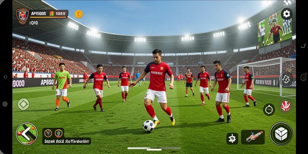 Screenshot utama API5000 menampilkan aksi intens di lapangan sepak bola.