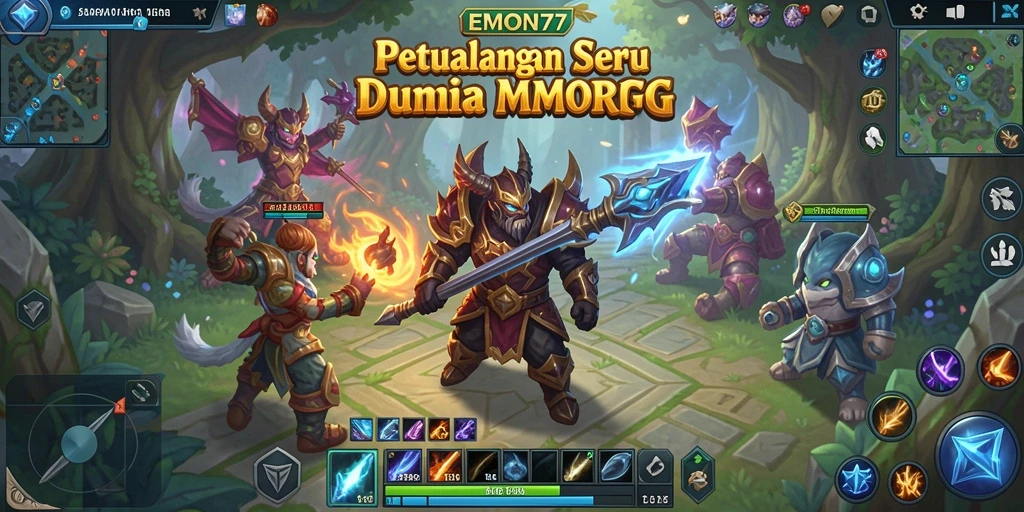 Screenshot gameplay EMON77 yang menampilkan pertarungan epik di dunia MMORPG.