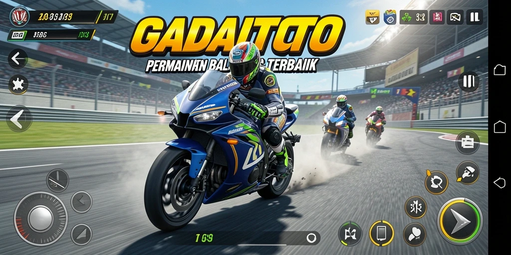 Tampilan gameplay seru GADAITOTO dengan balapan motor yang mendebarkan.