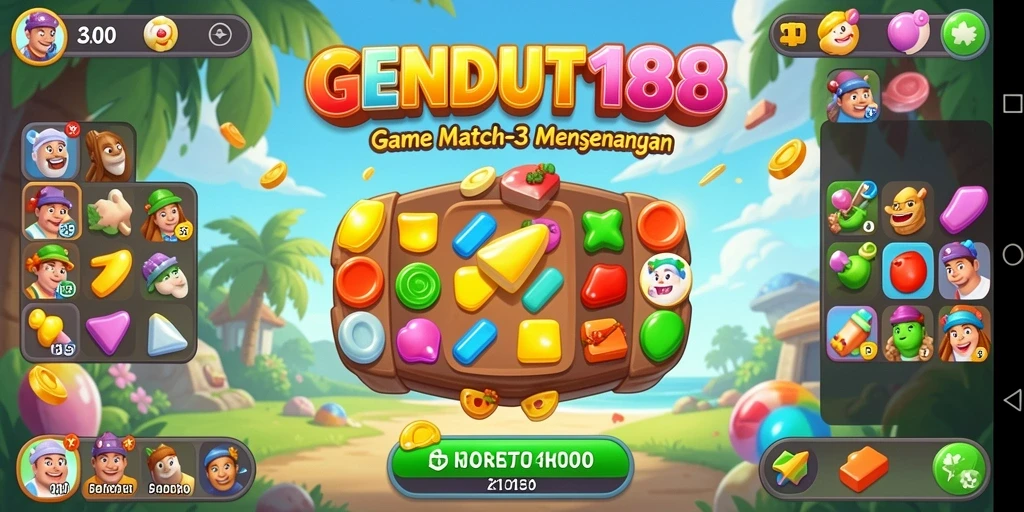 Tampilan menarik dari gameplay GENDUT188 dengan efek Match-3 yang cerah.