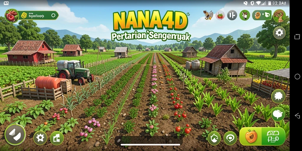 Tampilan utama game NANA4D dengan aktivitas pertanian penuh warna.