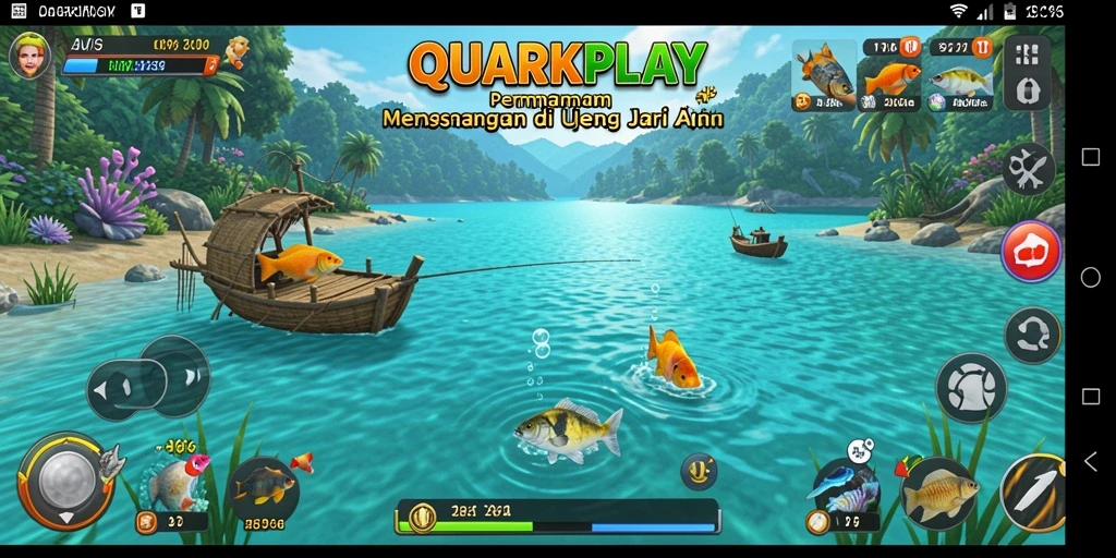 Screenshot gameplay <strong>QUARKPLAY</strong> yang menampilkan suasana memancing yang memukau.