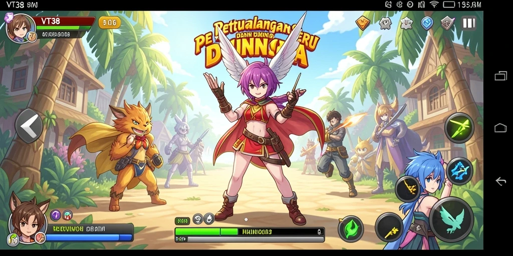 Tampilan seru dari gameplay VT38 yang penuh aksi dan karakter anime.